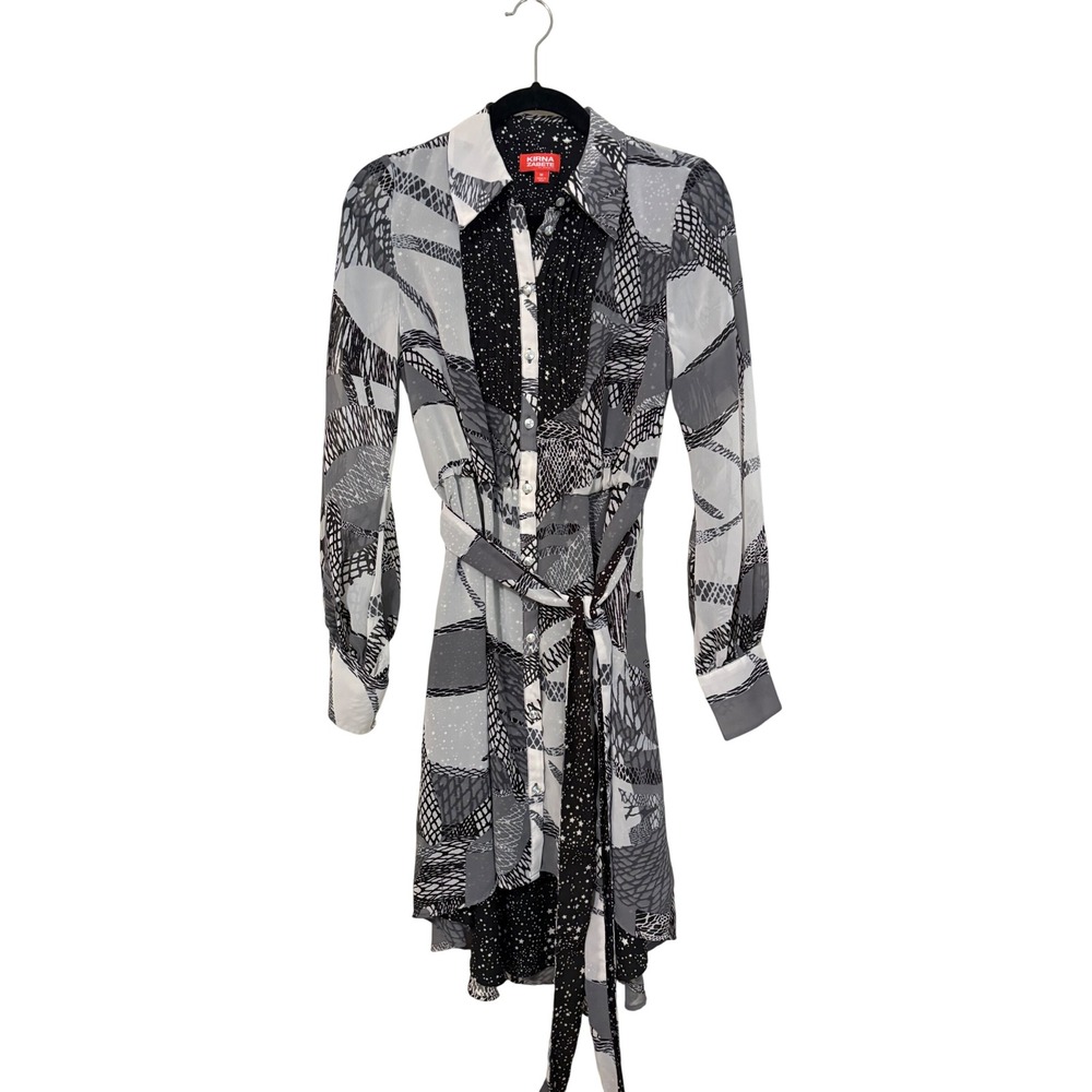 Kirna Zabete at Target Mixed Print Shirt Dress Black White Star Abstract Medium